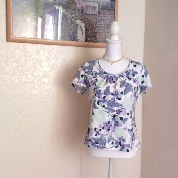 CROFT & BARROW FLORAL T-SHIRT 95% COTTON - Picture 1 of 6